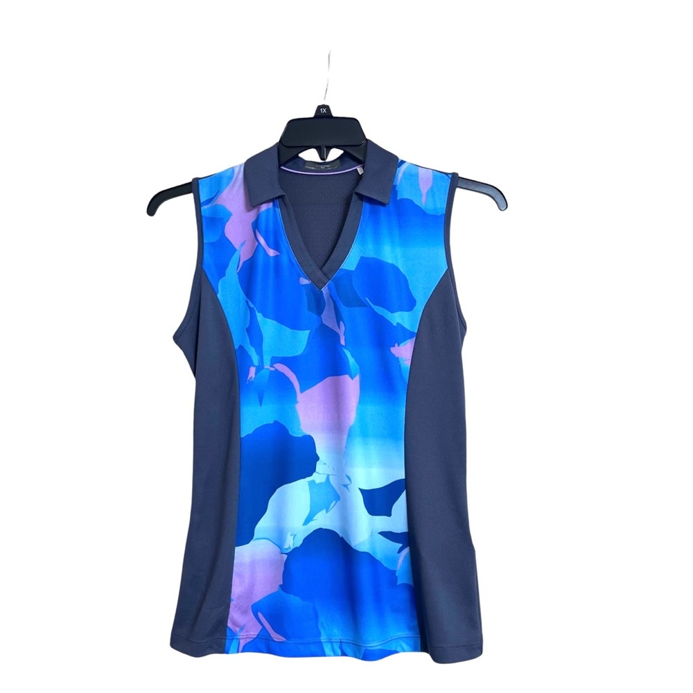 Callaway Golf Sleeveless V-Neck Shirt Moisture Wicking Blue Sea Star Top - Picture 3 of 12